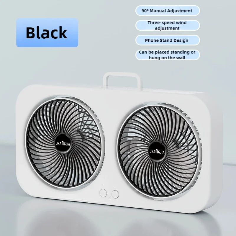 Dual Head USB Fan 360 Rotating Rechargeable Desk Fan With WallMount Or Freestanding Design 6