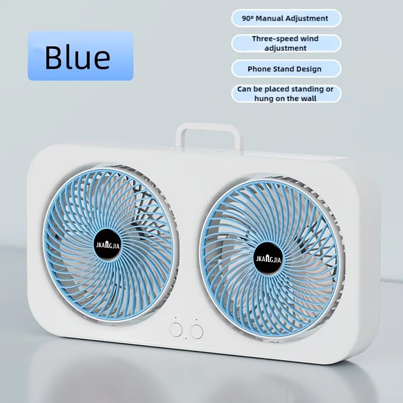 Dual Head USB Fan 360 Rotating Rechargeable Desk Fan With WallMount Or Freestanding Design 7
