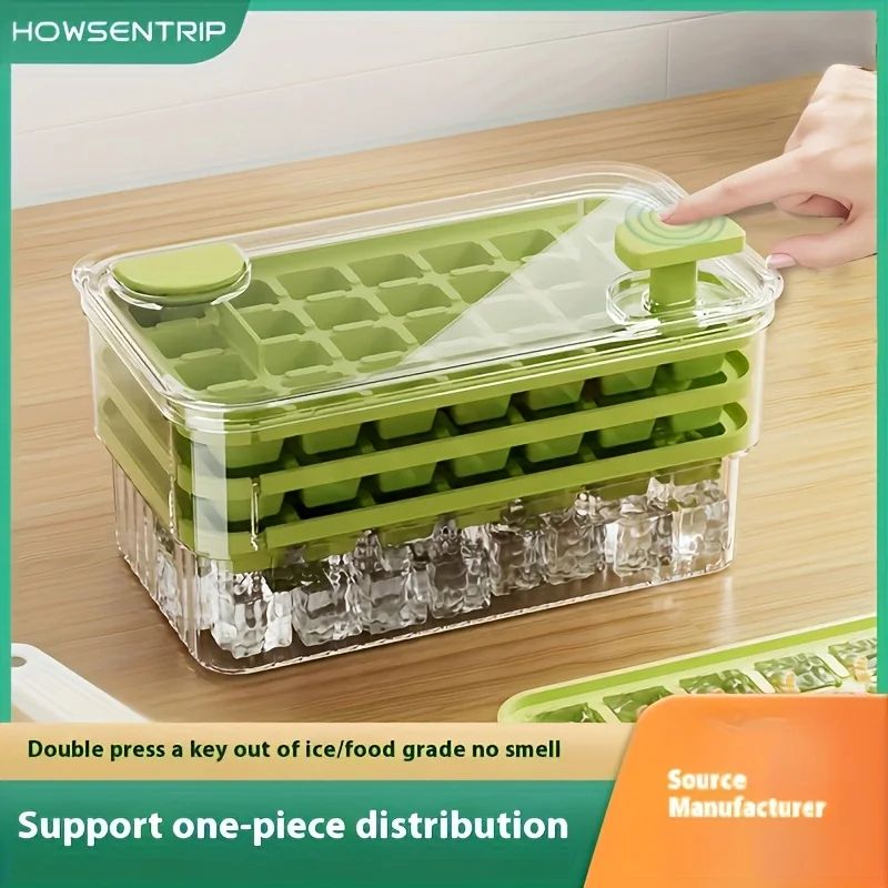 Clear PressRelease Ice Cube Tray With Lid FoodGrade PET 5684Cell Ice Mold For Freezer 0