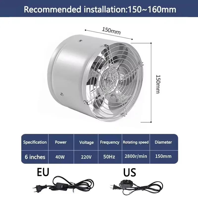 220V Metal Inline Duct Exhaust Fan 46 Inch Quiet Bathroom Ventilation Fan For Moisture Odor Remov 9