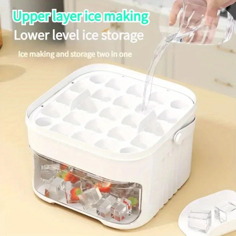 Asuwei ExtraLarge 50Cube Ice Tray With Lid DoubleLayer Large Capacity Ice Cube Maker For Fast Easy 0