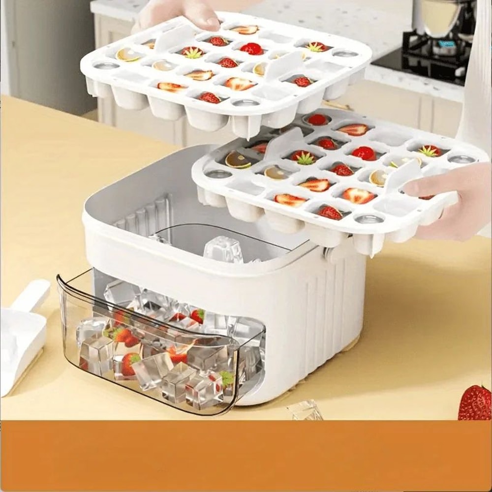 Asuwei ExtraLarge 50Cube Ice Tray With Lid DoubleLayer Large Capacity Ice Cube Maker For Fast Easy 8