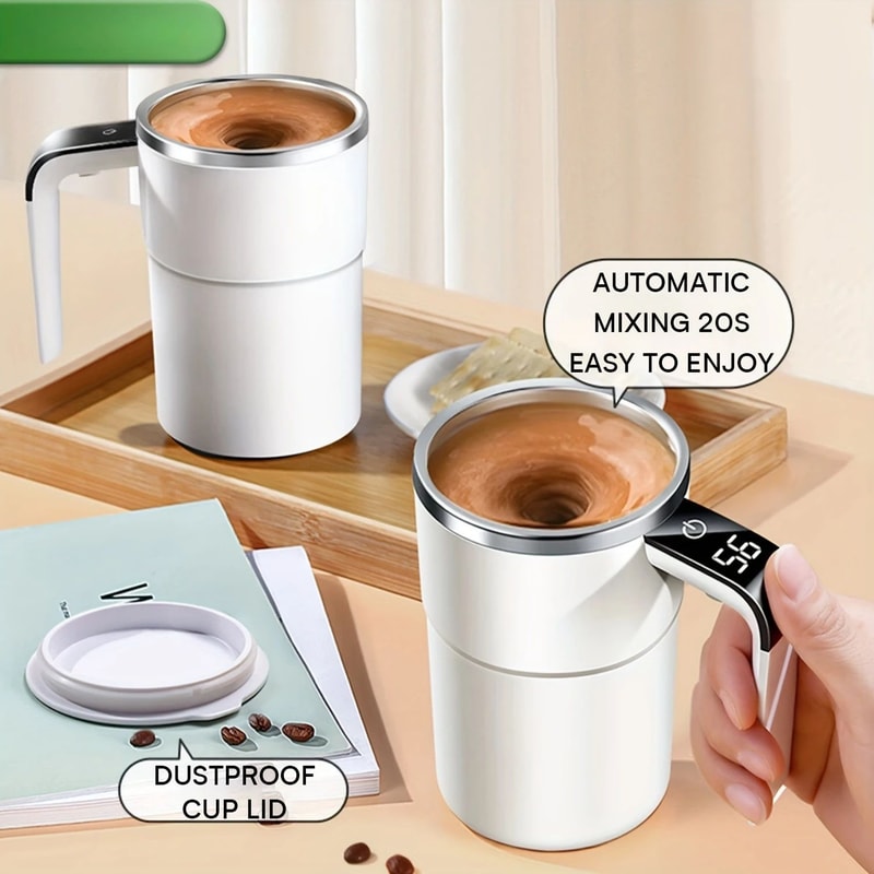 380ml USB Rechargeable SelfStirring Mug With Temperature Display IP67 Waterproof Design 0