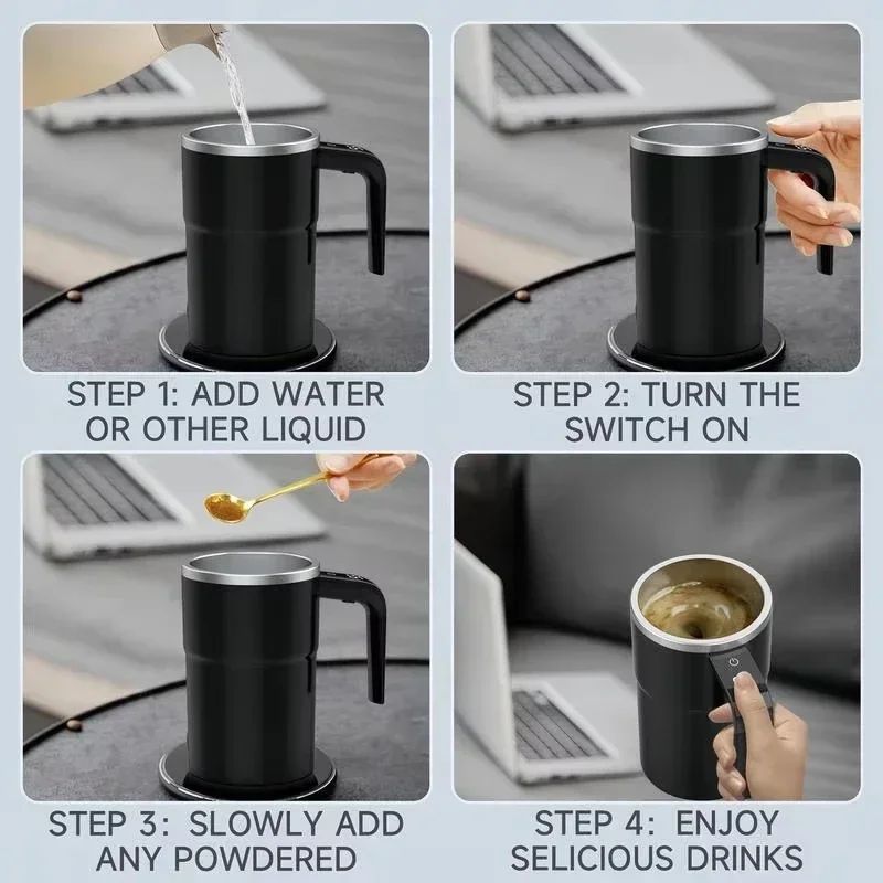 380ml USB Rechargeable SelfStirring Mug With Temperature Display IP67 Waterproof Design 4