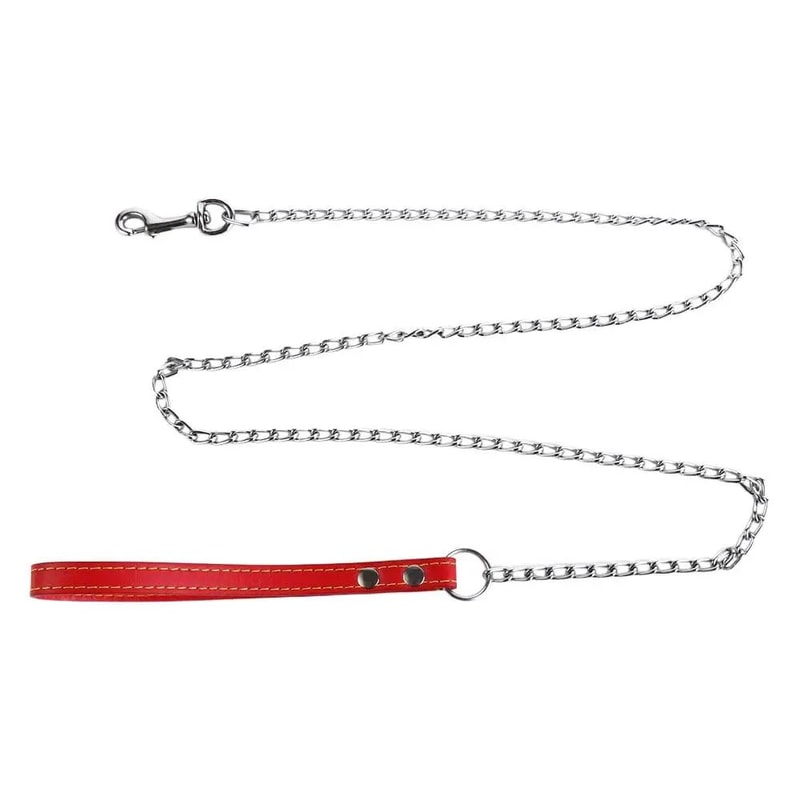 Heavy Duty Metal Chain Dog Leash With Leather Handle ChewProof Strong Dog Lead For Powerful Walks 5