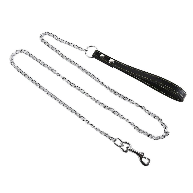 Heavy Duty Metal Chain Dog Leash With Leather Handle ChewProof Strong Dog Lead For Powerful Walks 7