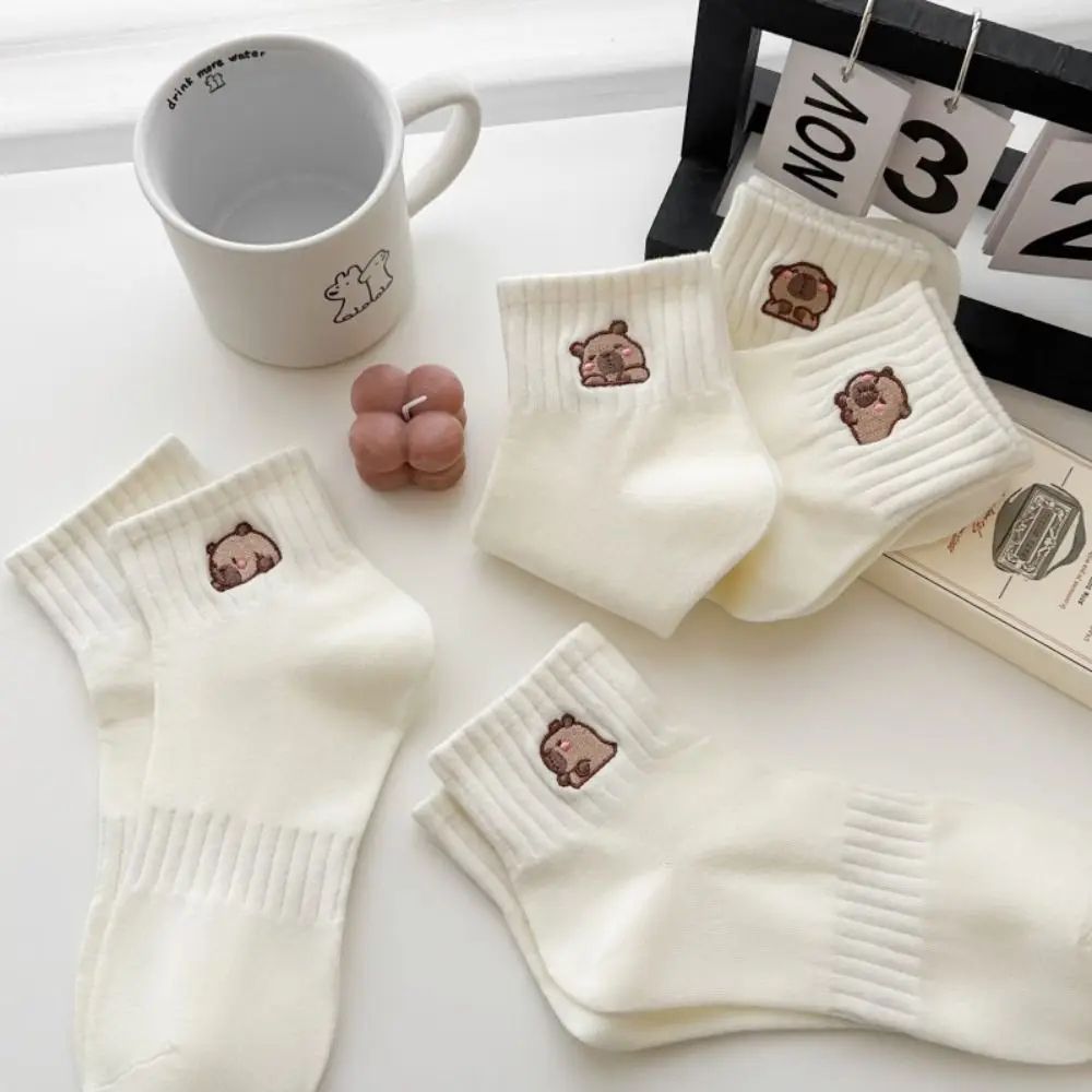Capybara Cartoon Cotton Socks Soft White Summer Ankle Socks For Students Everyday Comfort 2