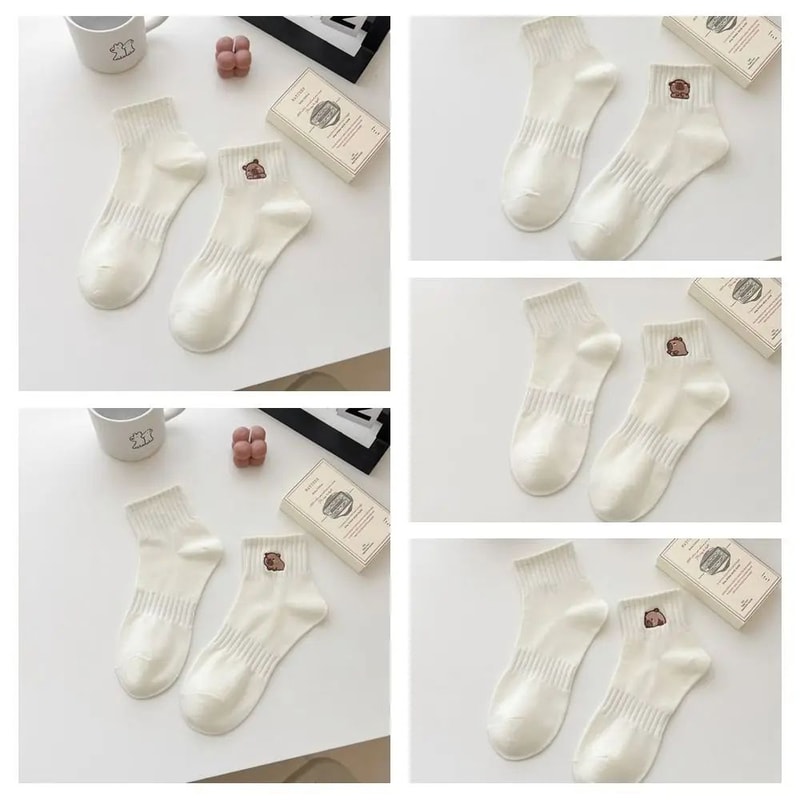 Capybara Cartoon Cotton Socks Soft White Summer Ankle Socks For Students Everyday Comfort 3