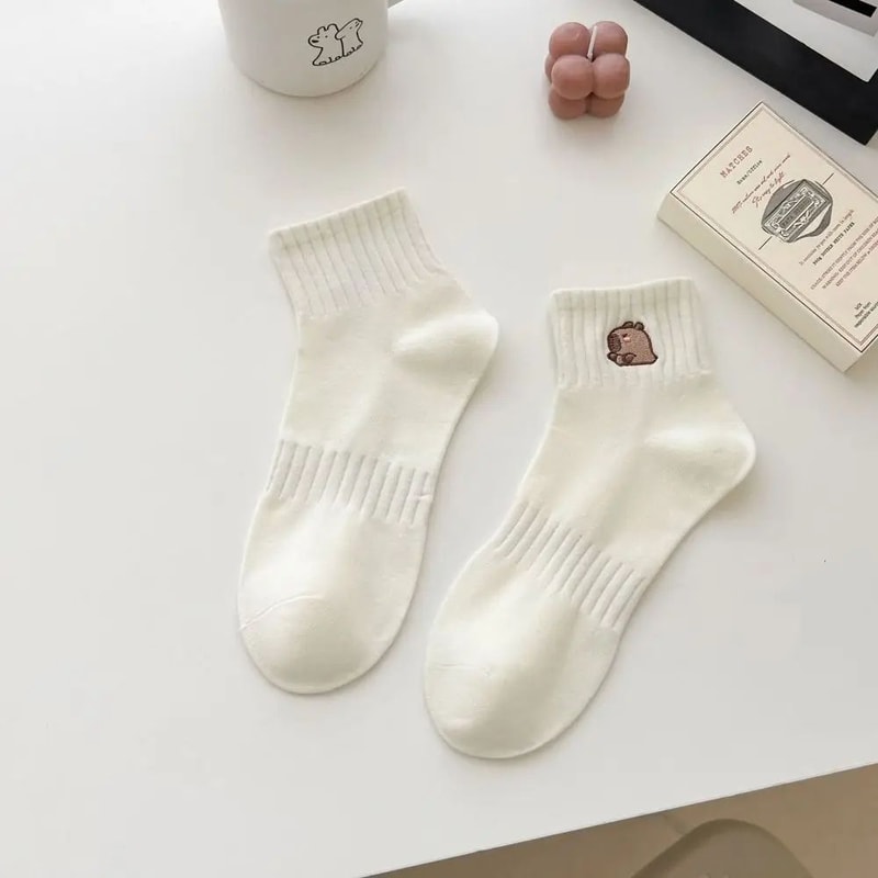 Capybara Cartoon Cotton Socks Soft White Summer Ankle Socks For Students Everyday Comfort 7