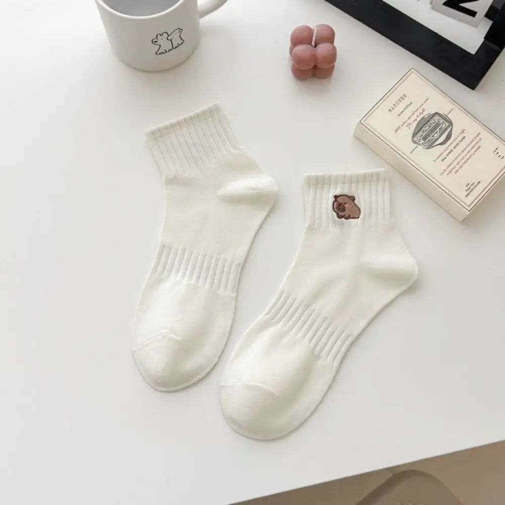 Capybara Cartoon Cotton Socks Soft White Summer Ankle Socks For Students Everyday Comfort 8