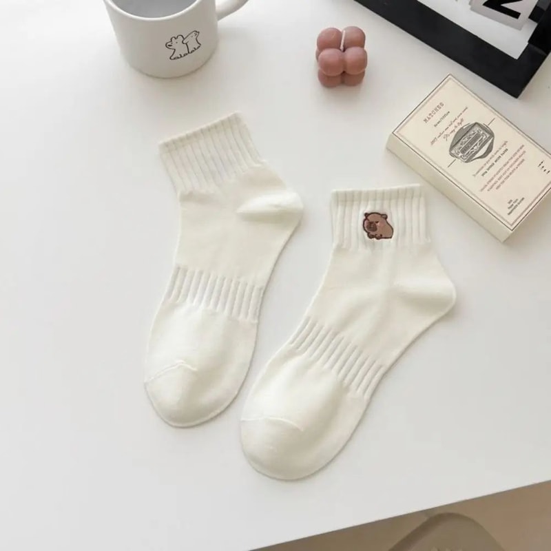 Capybara Cartoon Cotton Socks Soft White Summer Ankle Socks For Students Everyday Comfort 8