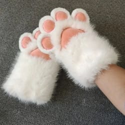 kawaii plush cat paw gloves – warm furry paw gloves for cosplay, kigurumi & party photos