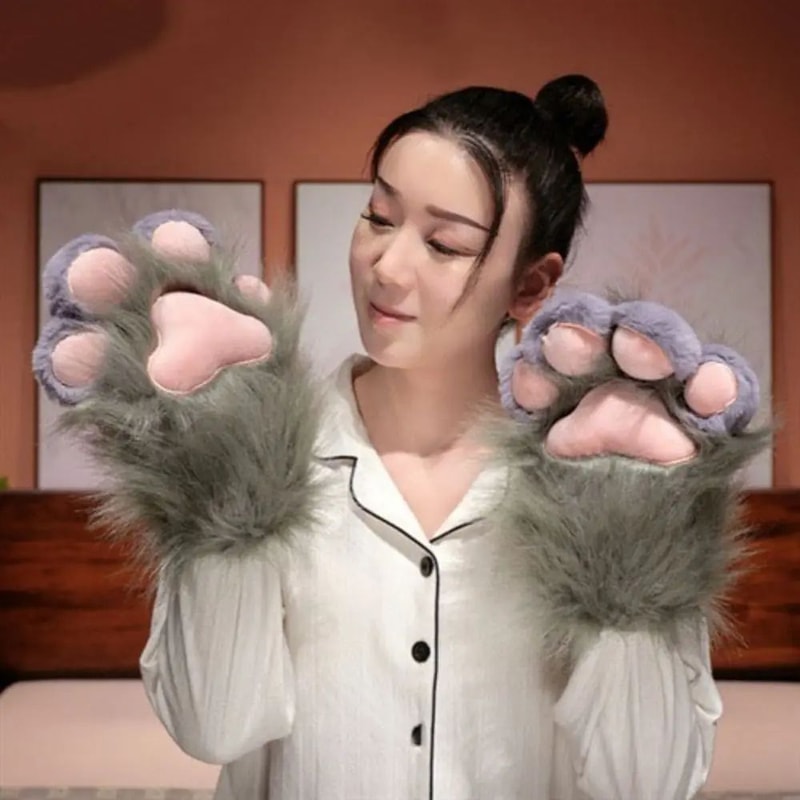 Kawaii Plush Cat Paw Gloves Warm Furry Paw Gloves For Cosplay Kigurumi Party Photos 2