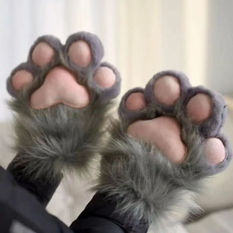 Kawaii Plush Cat Paw Gloves Warm Furry Paw Gloves For Cosplay Kigurumi Party Photos 3