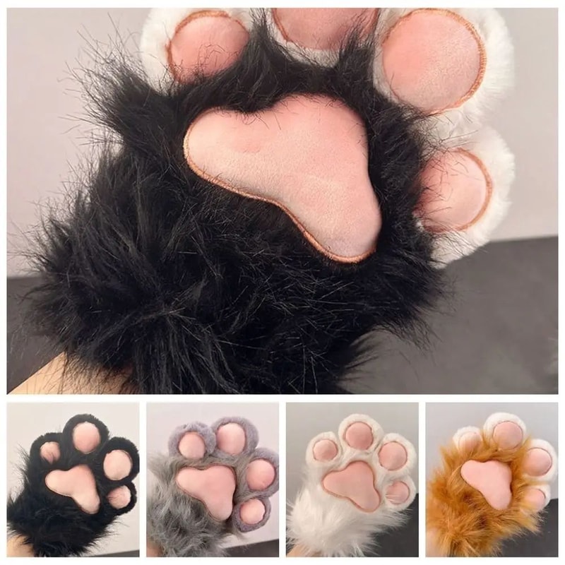 Kawaii Plush Cat Paw Gloves Warm Furry Paw Gloves For Cosplay Kigurumi Party Photos 5