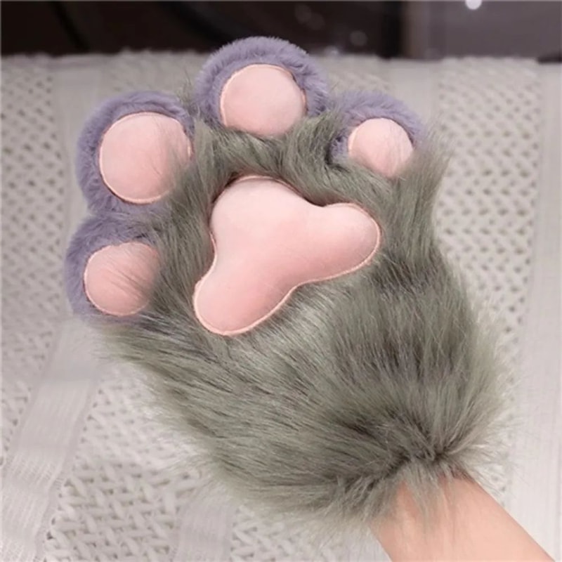 Kawaii Plush Cat Paw Gloves Warm Furry Paw Gloves For Cosplay Kigurumi Party Photos 9