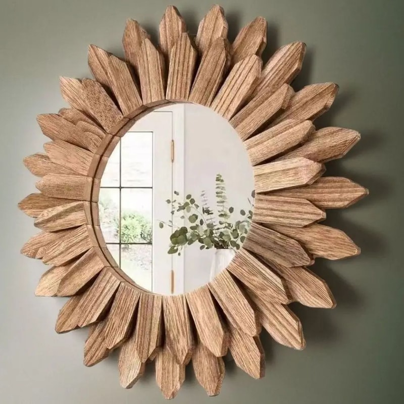 12Inch Rustic Wood Wall Mirror Farmhouse Sunburst Decorative Vanity Mirror 0