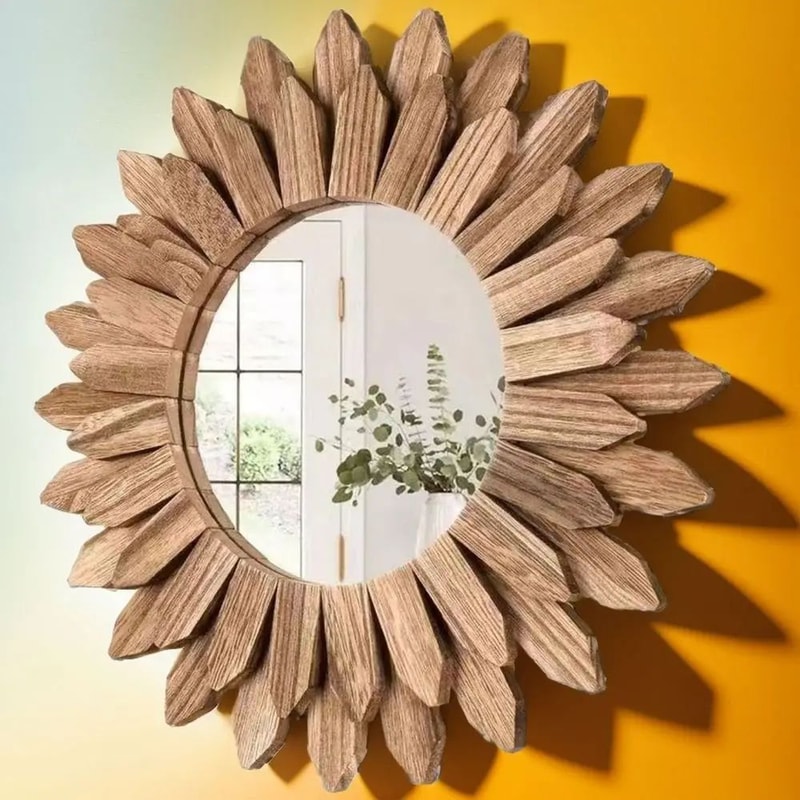 12Inch Rustic Wood Wall Mirror Farmhouse Sunburst Decorative Vanity Mirror 1