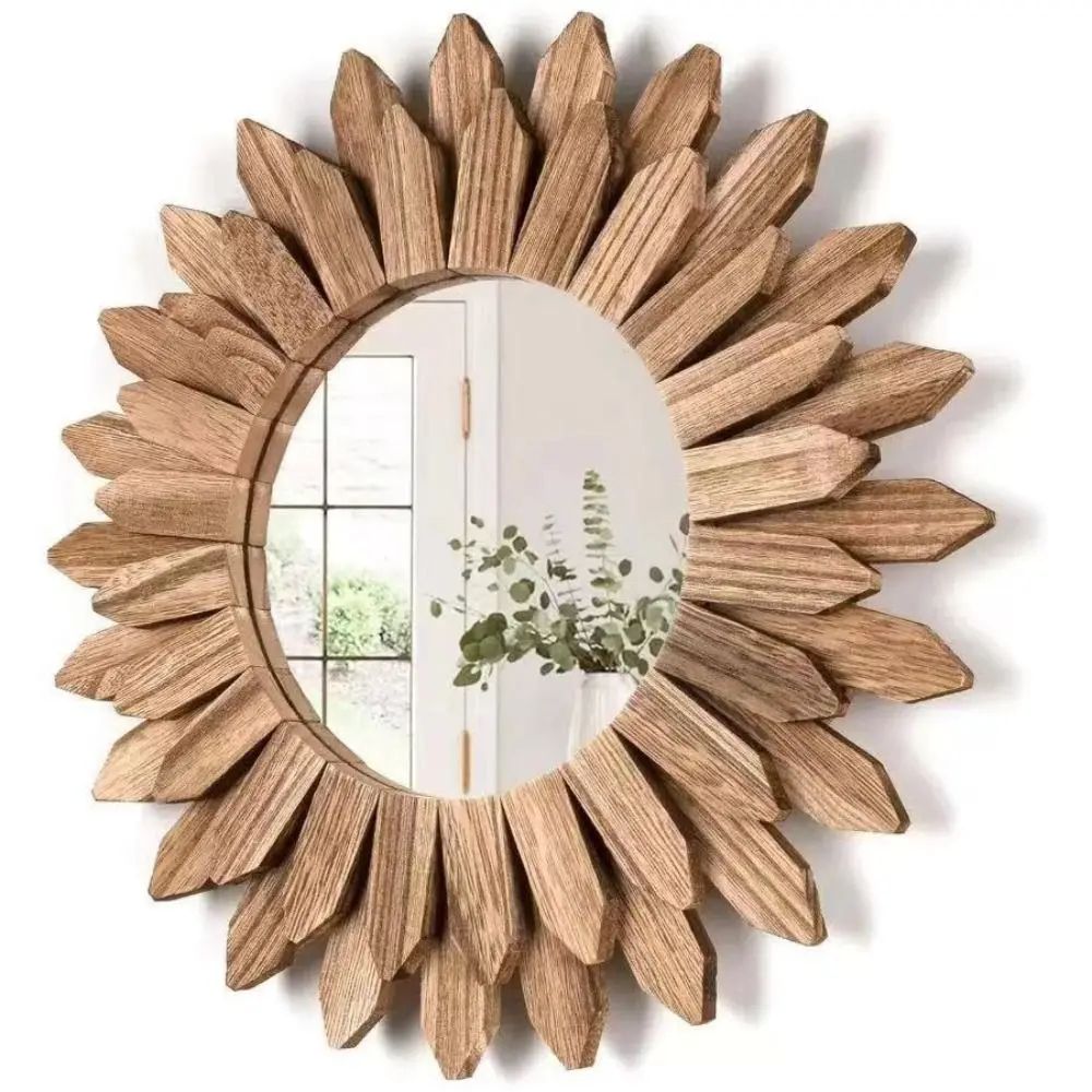 12Inch Rustic Wood Wall Mirror Farmhouse Sunburst Decorative Vanity Mirror 2
