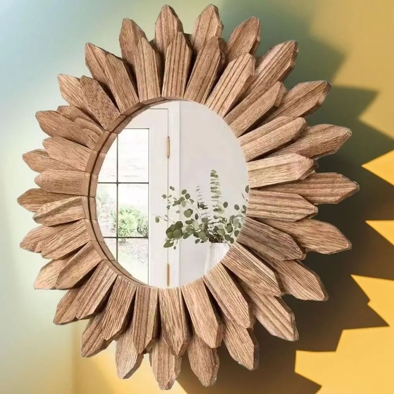 12Inch Rustic Wood Wall Mirror Farmhouse Sunburst Decorative Vanity Mirror 3