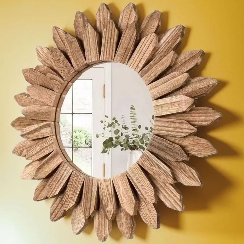12Inch Rustic Wood Wall Mirror Farmhouse Sunburst Decorative Vanity Mirror 4