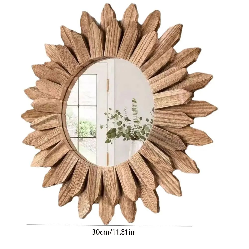 12Inch Rustic Wood Wall Mirror Farmhouse Sunburst Decorative Vanity Mirror 5