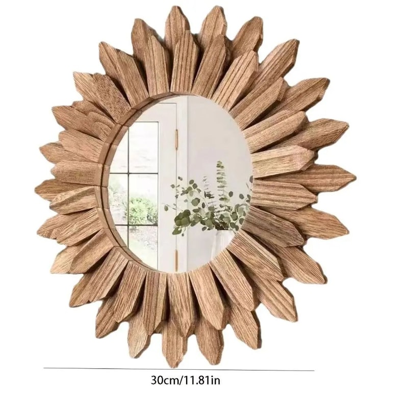 12Inch Rustic Wood Wall Mirror Farmhouse Sunburst Decorative Vanity Mirror 5
