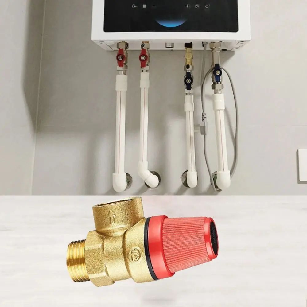 Brass Automatic Boiler Safety Valve With Pressure Gauge WallMounted Water Heater Drain Relief Val 5