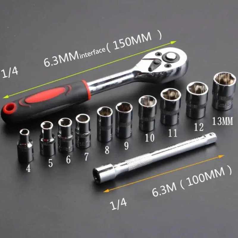 12Piece Metric Ratchet Socket Set Portable Motorcycle Bike Repair Tool Kit 3