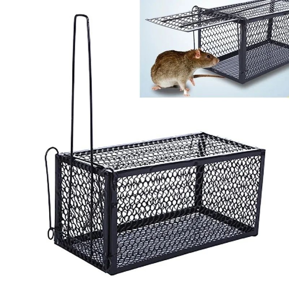 SelfLocking Humane Metal Mouse Trap Cage Reusable IndoorOutdoor Rat Catcher With Secure Iron Mesh 0
