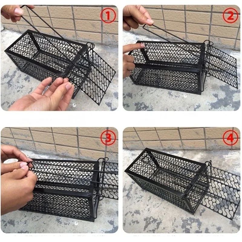 SelfLocking Humane Metal Mouse Trap Cage Reusable IndoorOutdoor Rat Catcher With Secure Iron Mesh 5