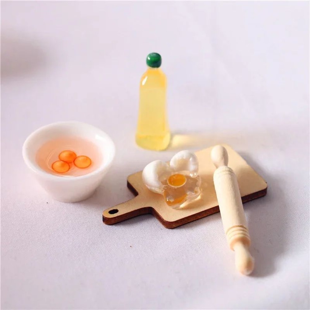 Dollhouse Miniature Kitchen Baking Set 5Piece Mini Rolling Pin Egg Bowl Olive Oil Decor 3