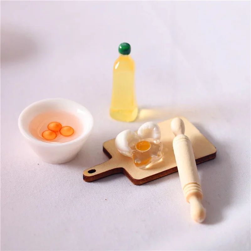 Dollhouse Miniature Kitchen Baking Set 5Piece Mini Rolling Pin Egg Bowl Olive Oil Decor 3