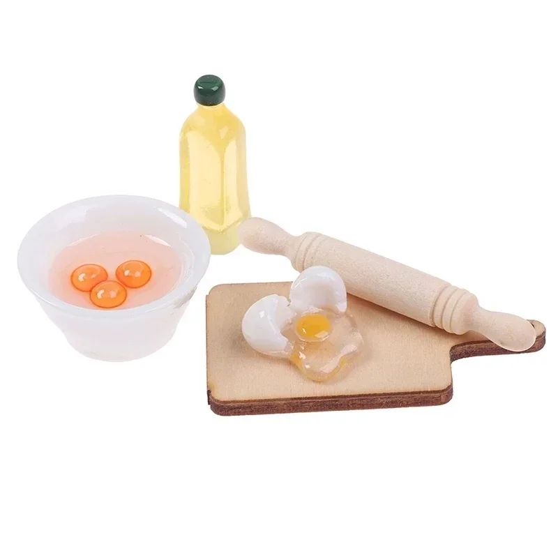 Dollhouse Miniature Kitchen Baking Set 5Piece Mini Rolling Pin Egg Bowl Olive Oil Decor 4