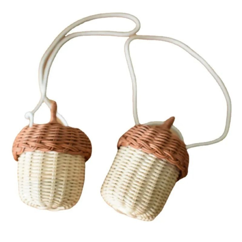 Acorn Rattan Bucket Bag Handwoven Woven Shoulder Bag For Boho Beach Days Cute Storage 4