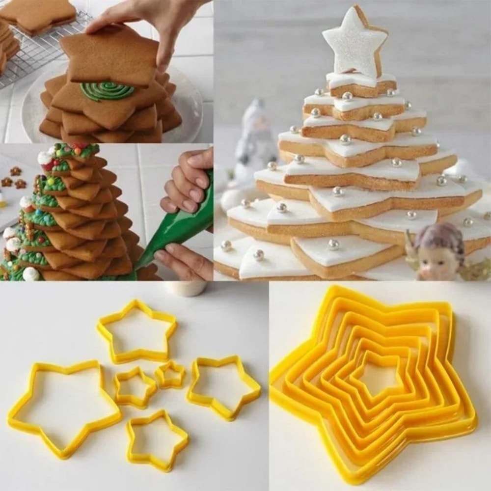 6Piece 3D Christmas Cookie Cutter Set Tree Star Shapes For Festive Baking 0