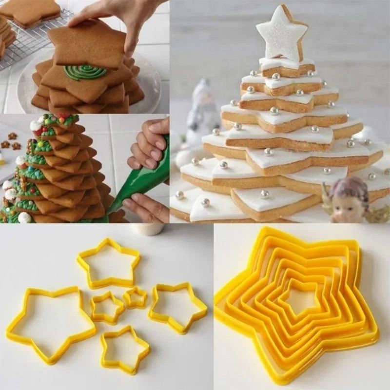 6Piece 3D Christmas Cookie Cutter Set Tree Star Shapes For Festive Baking 0