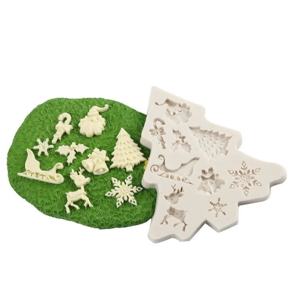 Christmas Silicone Mold For Santa Tree Flexible Fondant And Chocolate Decorating Mold 2