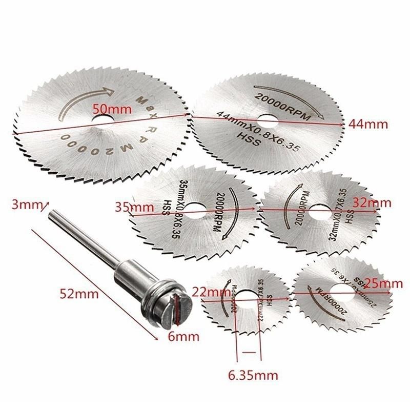 HSS Mini Saw Blade Set With 18 Shank Mandrel For Rotary Tools 6Piece Precision Cutting Kit 6