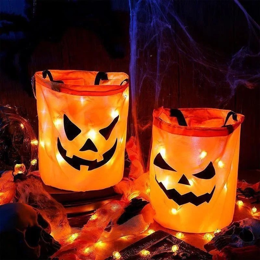 LED LightUp Pumpkin TrickorTreat Bucket Collapsible Reusable Halloween Candy Basket 0