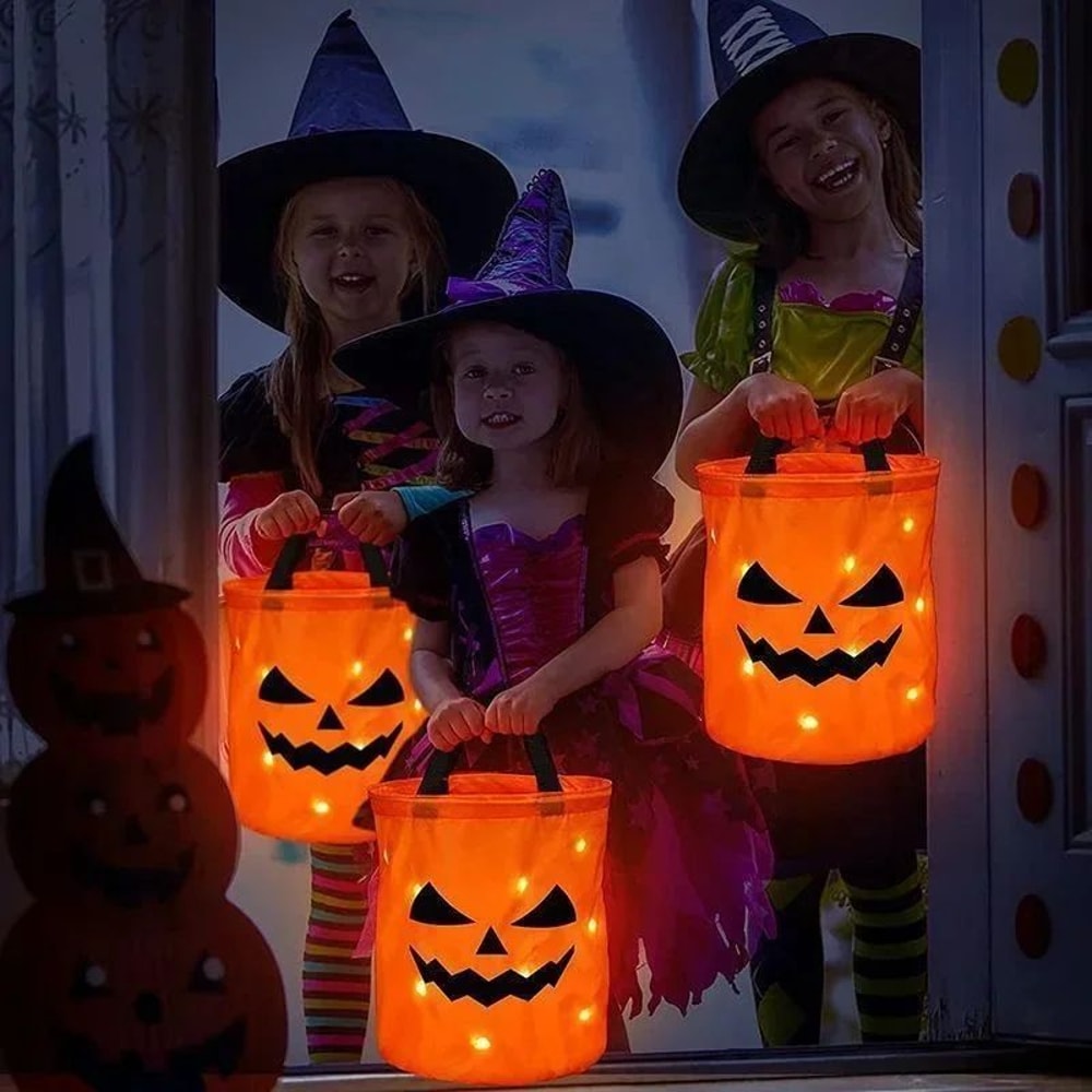 LED LightUp Pumpkin TrickorTreat Bucket Collapsible Reusable Halloween Candy Basket 1