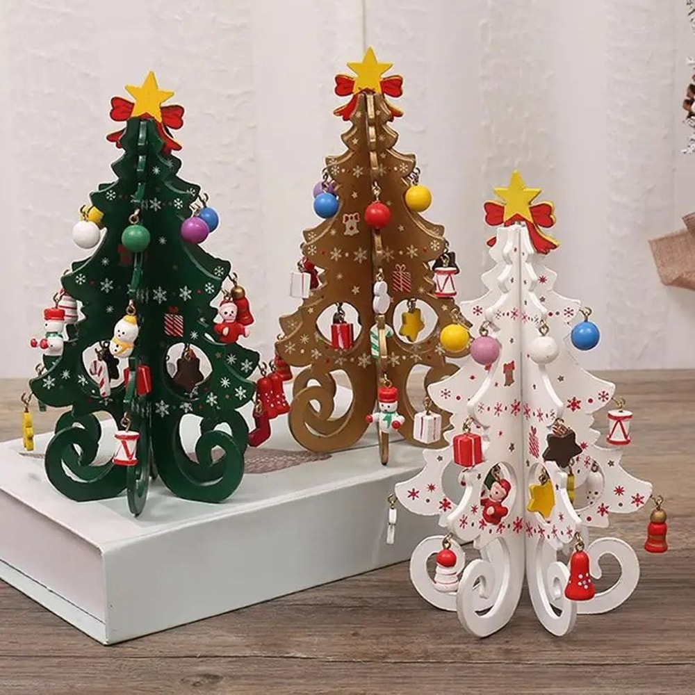 Wooden Christmas Tree Ornament Nordic Desktop Holiday Decor Mini Table Centerpiece 0