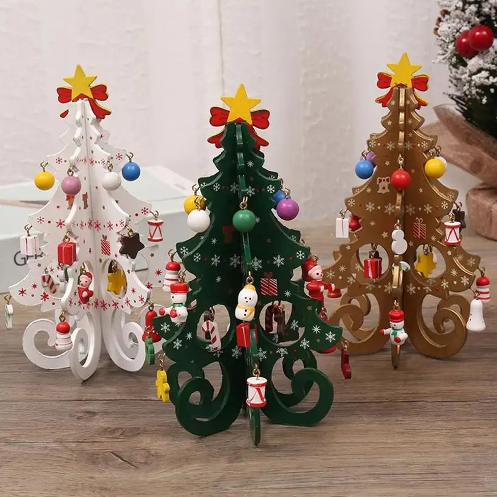 Wooden Christmas Tree Ornament Nordic Desktop Holiday Decor Mini Table Centerpiece 5