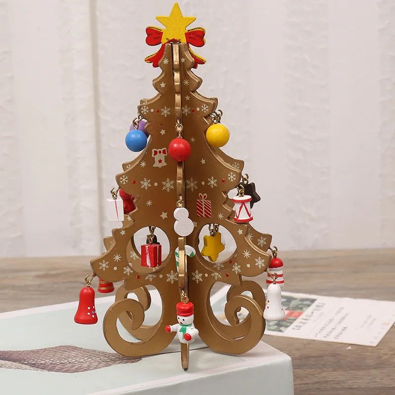 Wooden Christmas Tree Ornament Nordic Desktop Holiday Decor Mini Table Centerpiece 8