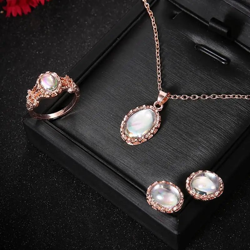 Natural Opal Jewelry Set 3Piece Matching Pendant Necklace Earrings Ring Elegant Gemstone Gift Set 1