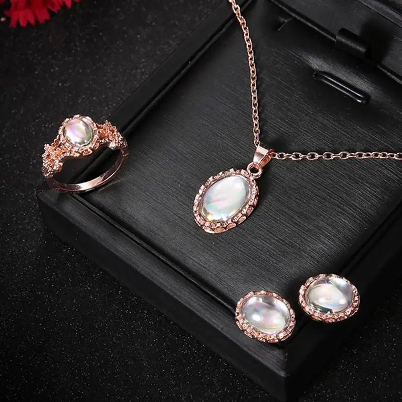 Natural Opal Jewelry Set 3Piece Matching Pendant Necklace Earrings Ring Elegant Gemstone Gift Set 1
