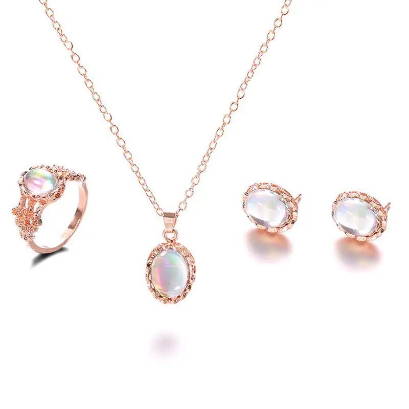 Natural Opal Jewelry Set 3Piece Matching Pendant Necklace Earrings Ring Elegant Gemstone Gift Set 5