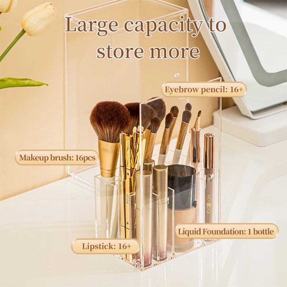Clear Acrylic Makeup Brush Holder With Lid Large Capacity Cosmetic Brush Storage Box For Vanity De 3
