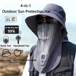 breezeguard wide brim sun hat with fan & neck flap - uv cooling outdoor fishing & hiking hat