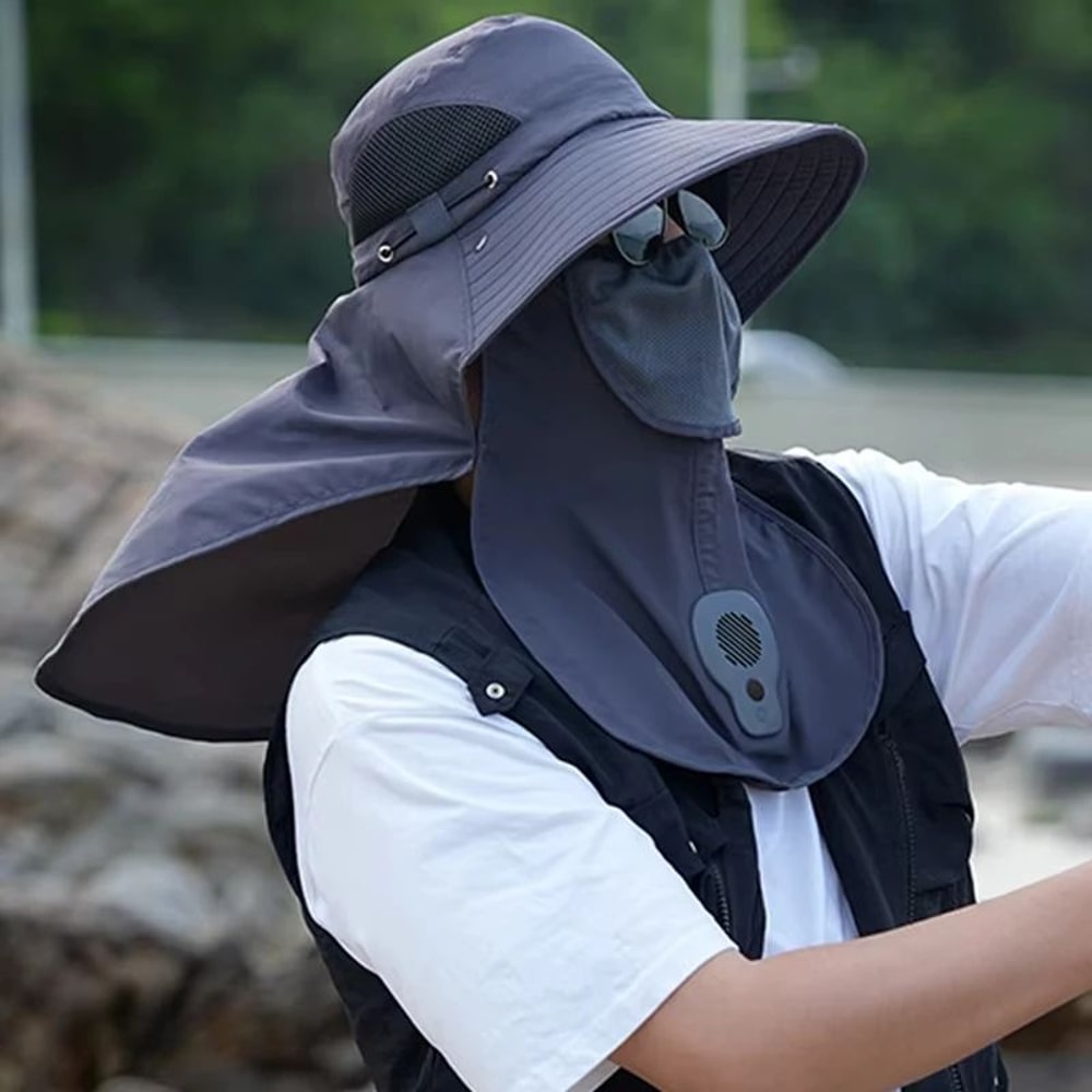 BreezeGuard Wide Brim Sun Hat With Fan Neck Flap UV Cooling Outdoor Fishing Hiking Hat 2